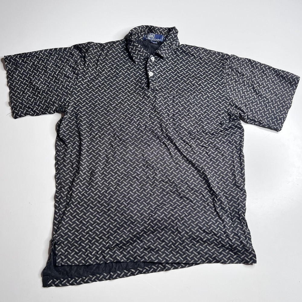 Polo By Ralph Lauren Polo Shirt Mens M Black Geometric‎ Print Cotton Knit